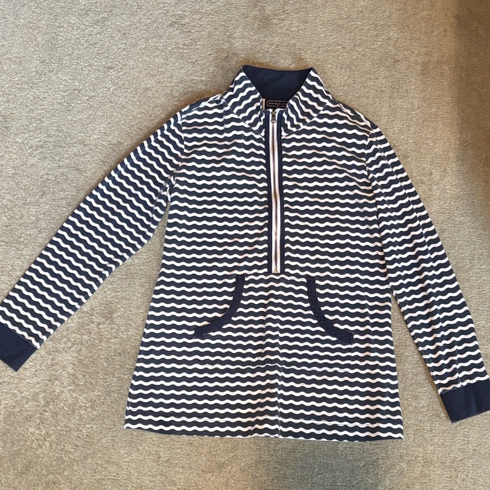 Duffield Lane blue and white striped mock turtleneck shirt / dress L